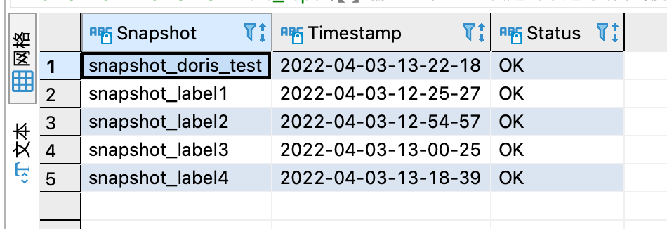 SHOW SNAPSHOT ON hdfs_repo